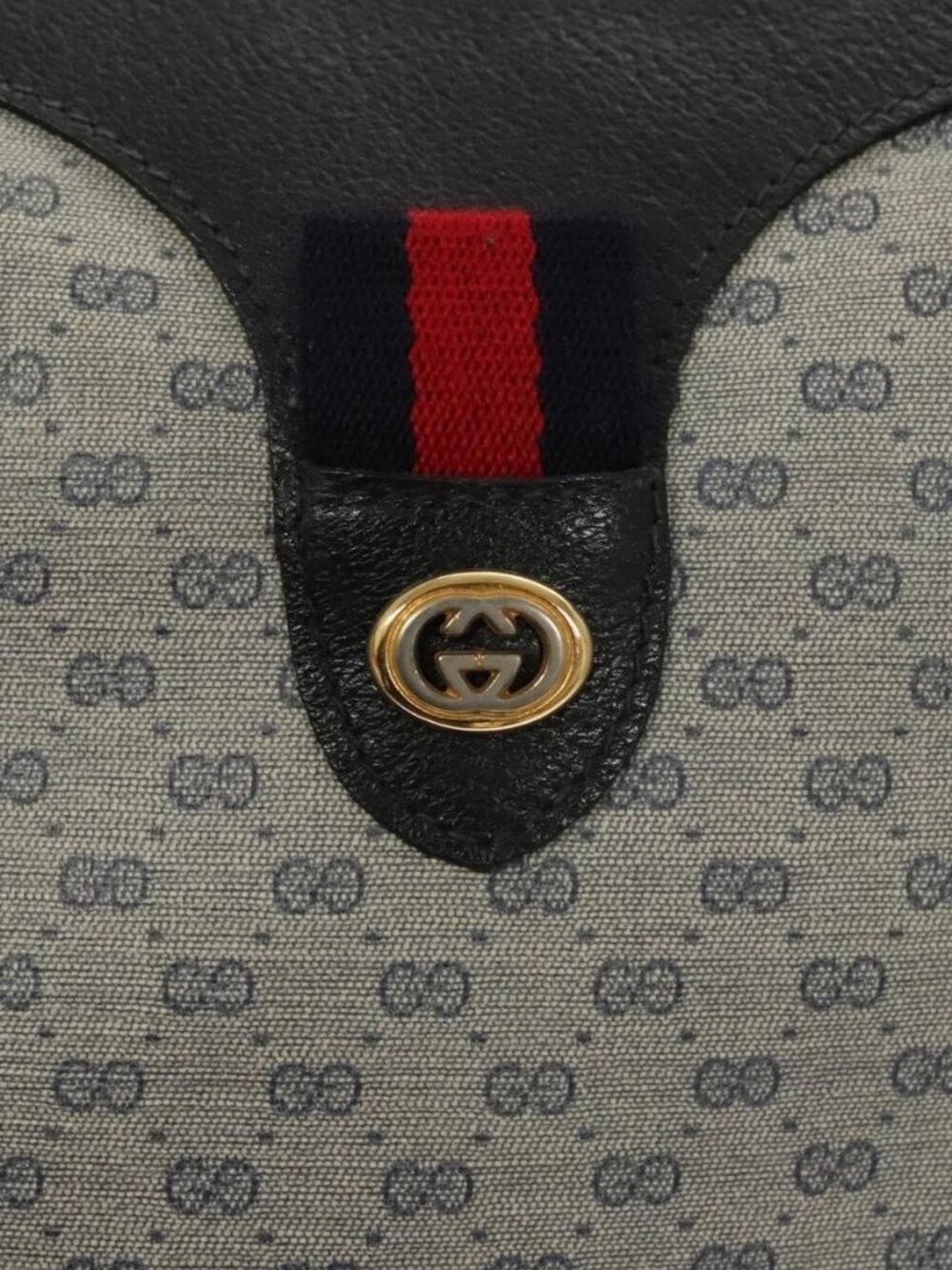 GUCCI Micro GG Supreme Sherry Line Bag PVC Navy Gold Red 40 02 007 Auth BA2011 - Picture 11 of 16